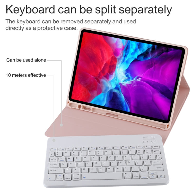 TG11B Detachable Bluetooth White Keyboard + Microfiber Leather Tablet Case for iPad Pro 11 inch (2020), with Pen Slot & Holder (Pink)