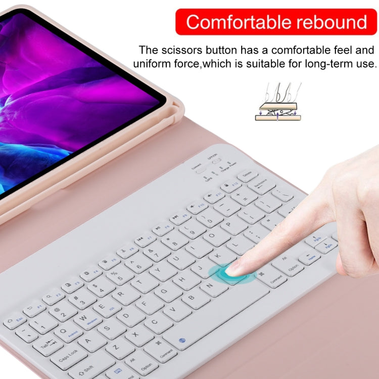TG11B Detachable Bluetooth White Keyboard + Microfiber Leather Tablet Case for iPad Pro 11 inch (2020), with Pen Slot & Holder (Pink)