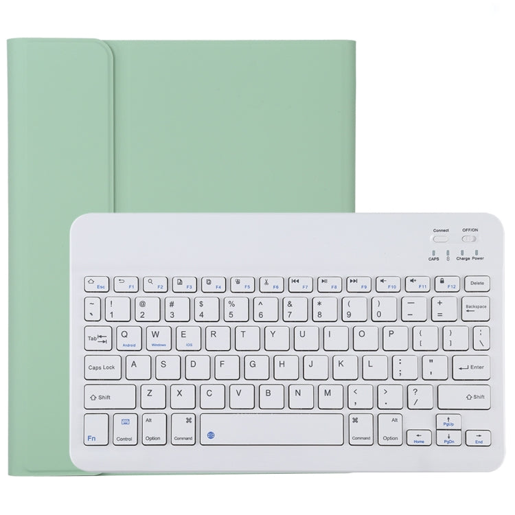 TG11B Detachable Bluetooth White Keyboard + Microfiber Leather Tablet Case for iPad Pro 11 inch (2020), with Pen Slot & Holder (Green)