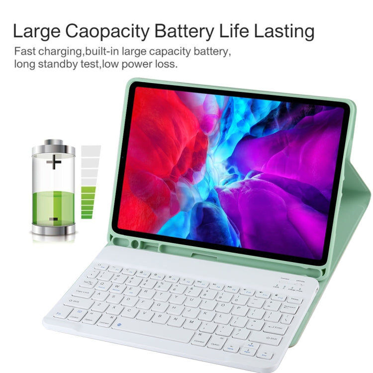 TG11B Detachable Bluetooth White Keyboard + Microfiber Leather Tablet Case for iPad Pro 11 inch (2020), with Pen Slot & Holder (Green)
