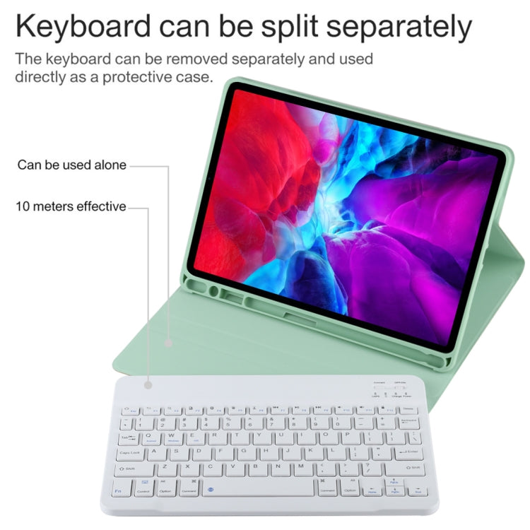 TG11B Detachable Bluetooth White Keyboard + Microfiber Leather Tablet Case for iPad Pro 11 inch (2020), with Pen Slot & Holder (Green)
