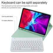 TG11B Detachable Bluetooth White Keyboard + Microfiber Leather Tablet Case for iPad Pro 11 inch (2020), with Pen Slot & Holder (Green)