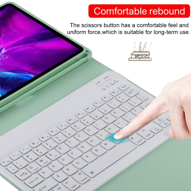 TG11B Detachable Bluetooth White Keyboard + Microfiber Leather Tablet Case for iPad Pro 11 inch (2020), with Pen Slot & Holder (Green)