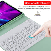 TG11B Detachable Bluetooth White Keyboard + Microfiber Leather Tablet Case for iPad Pro 11 inch (2020), with Pen Slot & Holder (Green)