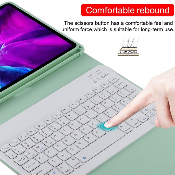 TG11B Detachable Bluetooth White Keyboard + Microfiber Leather Tablet Case for iPad Pro 11 inch (2020), with Pen Slot & Holder (Green)