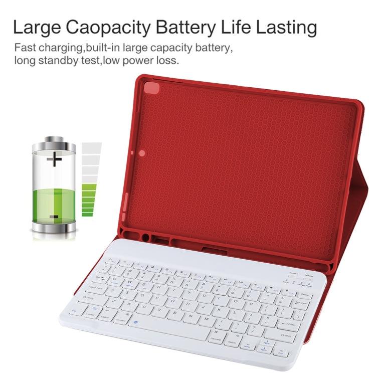 TG11B Detachable Bluetooth White Keyboard + Microfiber Leather Tablet Case for iPad Pro 11 inch (2020), with Pen Slot & Holder (Red)
