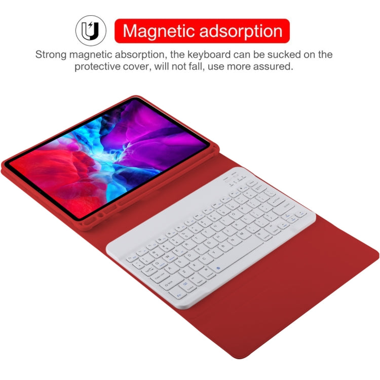 TG11B Detachable Bluetooth White Keyboard + Microfiber Leather Tablet Case for iPad Pro 11 inch (2020), with Pen Slot & Holder (Red)