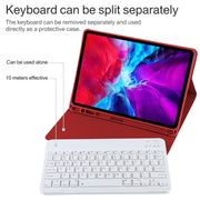 TG11B Detachable Bluetooth White Keyboard + Microfiber Leather Tablet Case for iPad Pro 11 inch (2020), with Pen Slot & Holder (Red)