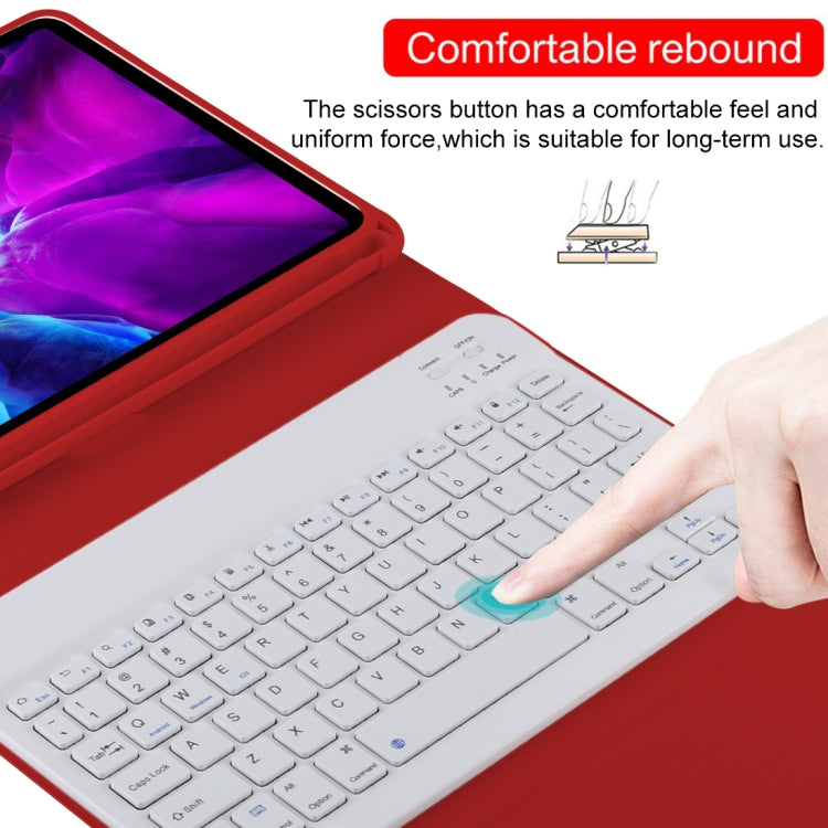 TG11B Detachable Bluetooth White Keyboard + Microfiber Leather Tablet Case for iPad Pro 11 inch (2020), with Pen Slot & Holder (Red)