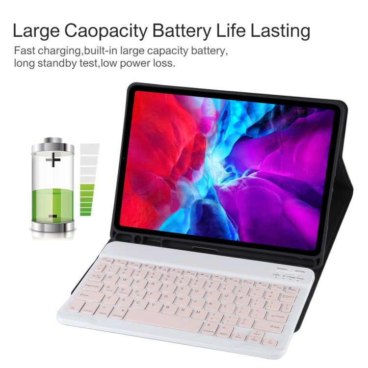 TG11B Detachable Bluetooth Pink Keyboard + Microfiber Leather Tablet Case for iPad Pro 11 inch (2020), with Pen Slot & Holder (Black)