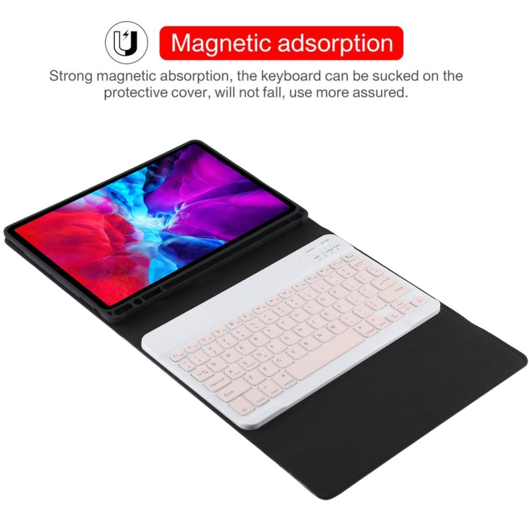 TG11B Detachable Bluetooth Pink Keyboard + Microfiber Leather Tablet Case for iPad Pro 11 inch (2020), with Pen Slot & Holder (Black)