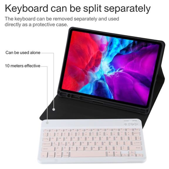 TG11B Detachable Bluetooth Pink Keyboard + Microfiber Leather Tablet Case for iPad Pro 11 inch (2020), with Pen Slot & Holder (Black)