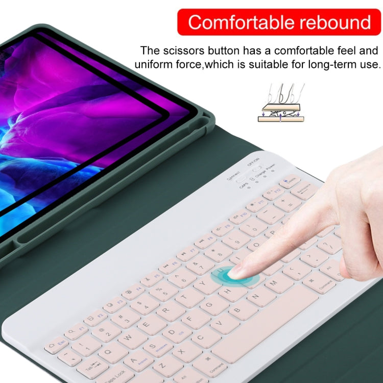 TG11B Detachable Bluetooth Pink Keyboard + Microfiber Leather Tablet Case for iPad Pro 11 inch (2020), with Pen Slot & Holder (Dark Green)