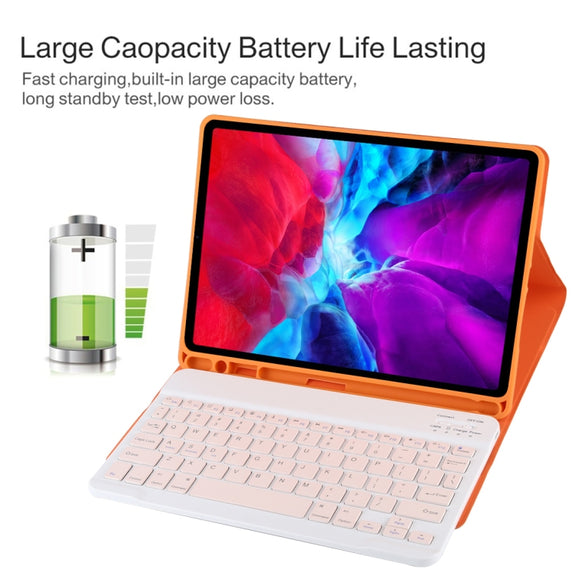 TG11B Detachable Bluetooth Pink Keyboard + Microfiber Leather Tablet Case for iPad Pro 11 inch (2020), with Pen Slot & Holder (Orange)