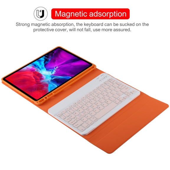 TG11B Detachable Bluetooth Pink Keyboard + Microfiber Leather Tablet Case for iPad Pro 11 inch (2020), with Pen Slot & Holder (Orange)