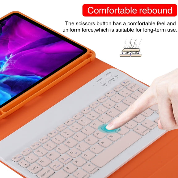 TG11B Detachable Bluetooth Pink Keyboard + Microfiber Leather Tablet Case for iPad Pro 11 inch (2020), with Pen Slot & Holder (Orange)