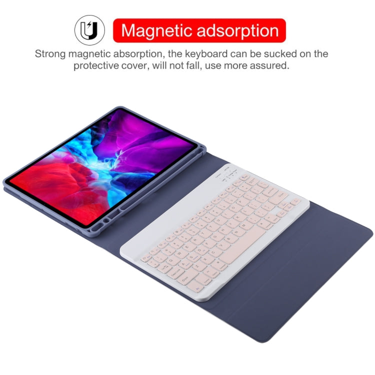 TG11B Detachable Bluetooth Pink Keyboard + Microfiber Leather Tablet Case for iPad Pro 11 inch (2020), with Pen Slot & Holder (Purple)