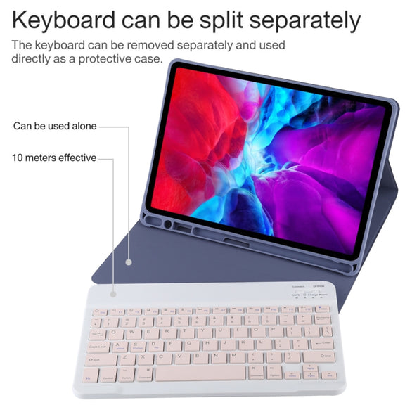 TG11B Detachable Bluetooth Pink Keyboard + Microfiber Leather Tablet Case for iPad Pro 11 inch (2020), with Pen Slot & Holder (Purple)