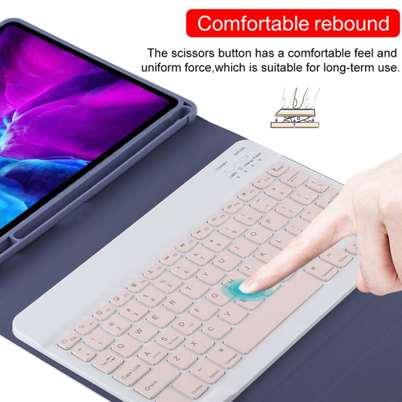 TG11B Detachable Bluetooth Pink Keyboard + Microfiber Leather Tablet Case for iPad Pro 11 inch (2020), with Pen Slot & Holder (Purple)