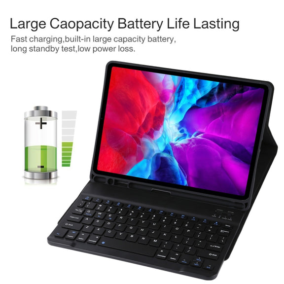 TG11B Detachable Bluetooth Black Keyboard + Microfiber Leather Tablet Case for iPad Pro 11 inch (2020), with Pen Slot & Holder (Black)