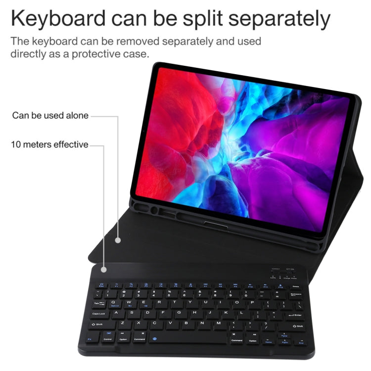 TG11B Detachable Bluetooth Black Keyboard + Microfiber Leather Tablet Case for iPad Pro 11 inch (2020), with Pen Slot & Holder (Black)