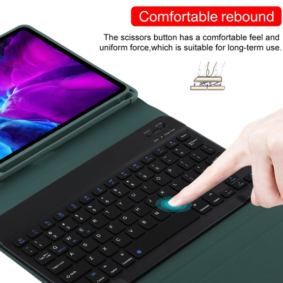 TG11B Detachable Bluetooth Black Keyboard + Microfiber Leather Tablet Case for iPad Pro 11 inch (2020), with Pen Slot & Holder (Dark Green)