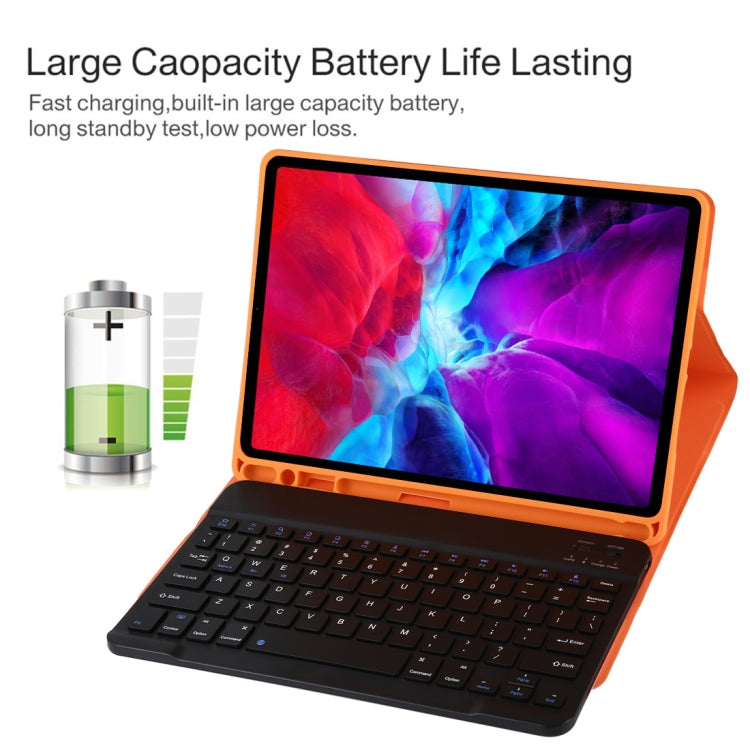 TG11B Detachable Bluetooth Black Keyboard + Microfiber Leather Tablet Case for iPad Pro 11 inch (2020), with Pen Slot & Holder (Orange)