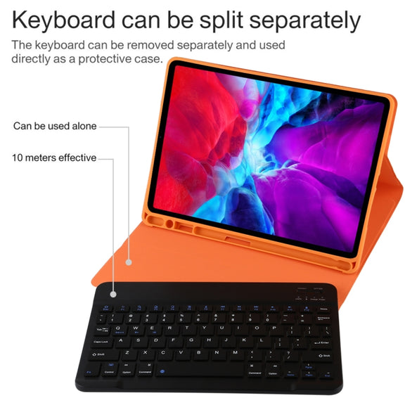 TG11B Detachable Bluetooth Black Keyboard + Microfiber Leather Tablet Case for iPad Pro 11 inch (2020), with Pen Slot & Holder (Orange)