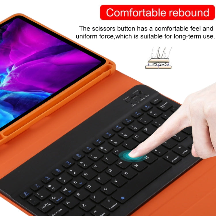 TG11B Detachable Bluetooth Black Keyboard + Microfiber Leather Tablet Case for iPad Pro 11 inch (2020), with Pen Slot & Holder (Orange)