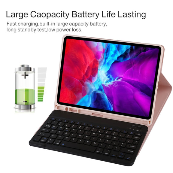 TG11B Detachable Bluetooth Black Keyboard + Microfiber Leather Tablet Case for iPad Pro 11 inch (2020), with Pen Slot & Holder (Pink)