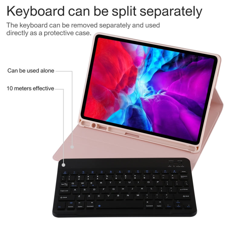 TG11B Detachable Bluetooth Black Keyboard + Microfiber Leather Tablet Case for iPad Pro 11 inch (2020), with Pen Slot & Holder (Pink)