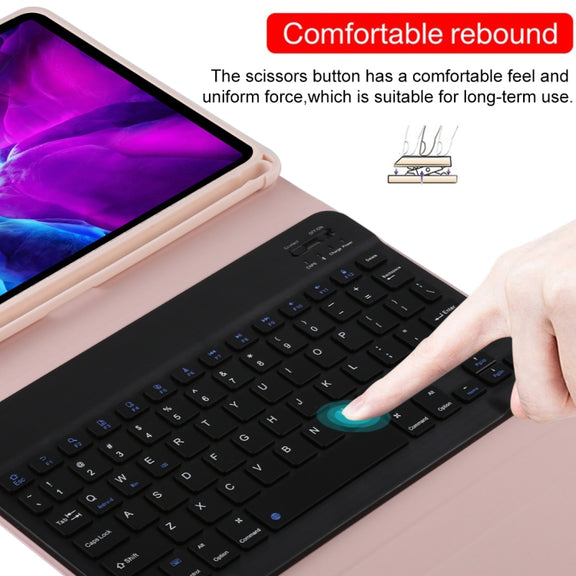TG11B Detachable Bluetooth Black Keyboard + Microfiber Leather Tablet Case for iPad Pro 11 inch (2020), with Pen Slot & Holder (Pink)