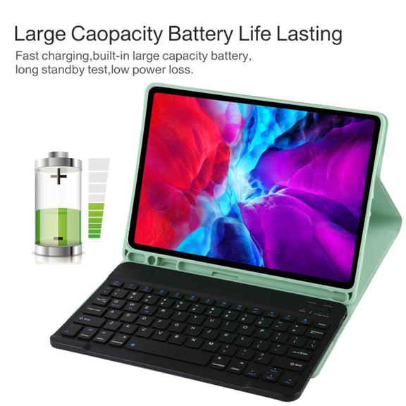 TG11B Detachable Bluetooth Black Keyboard + Microfiber Leather Tablet Case for iPad Pro 11 inch (2020), with Pen Slot & Holder (Green)
