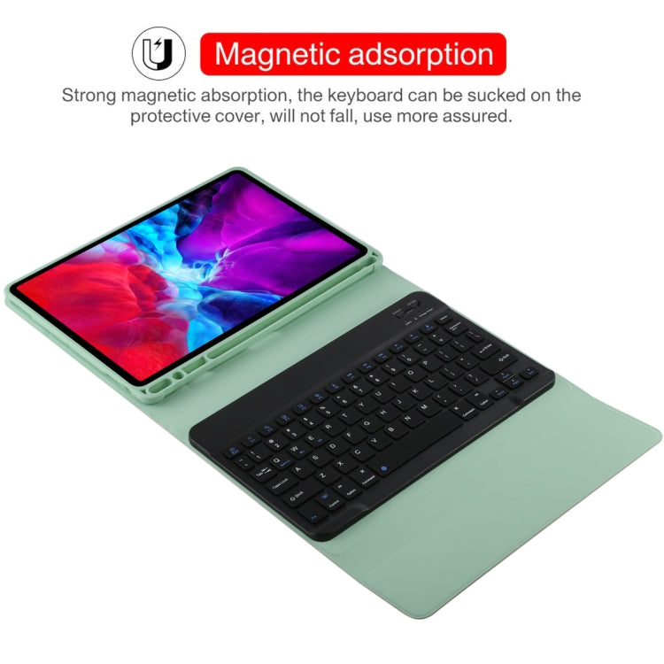 TG11B Detachable Bluetooth Black Keyboard + Microfiber Leather Tablet Case for iPad Pro 11 inch (2020), with Pen Slot & Holder (Green)