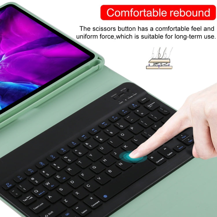 TG11B Detachable Bluetooth Black Keyboard + Microfiber Leather Tablet Case for iPad Pro 11 inch (2020), with Pen Slot & Holder (Green)