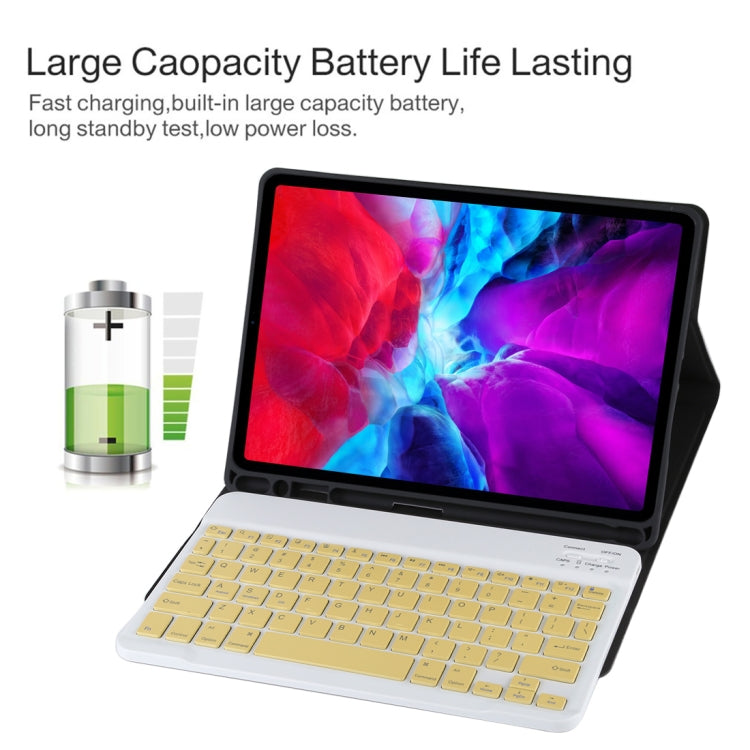 TG11B Detachable Bluetooth Yellow Keyboard + Microfiber Leather Tablet Case for iPad Pro 11 inch (2020), with Pen Slot & Holder (Black)