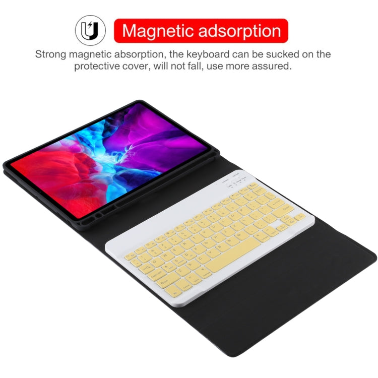 TG11B Detachable Bluetooth Yellow Keyboard + Microfiber Leather Tablet Case for iPad Pro 11 inch (2020), with Pen Slot & Holder (Black)