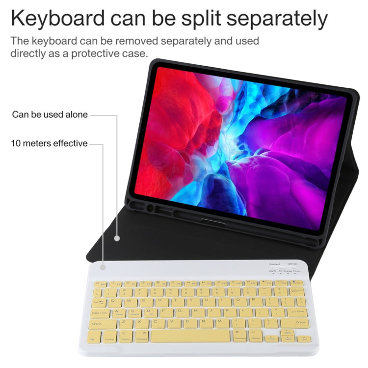 TG11B Detachable Bluetooth Yellow Keyboard + Microfiber Leather Tablet Case for iPad Pro 11 inch (2020), with Pen Slot & Holder (Black)