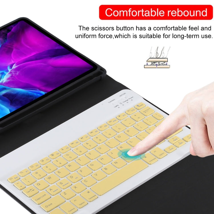 TG11B Detachable Bluetooth Yellow Keyboard + Microfiber Leather Tablet Case for iPad Pro 11 inch (2020), with Pen Slot & Holder (Black)