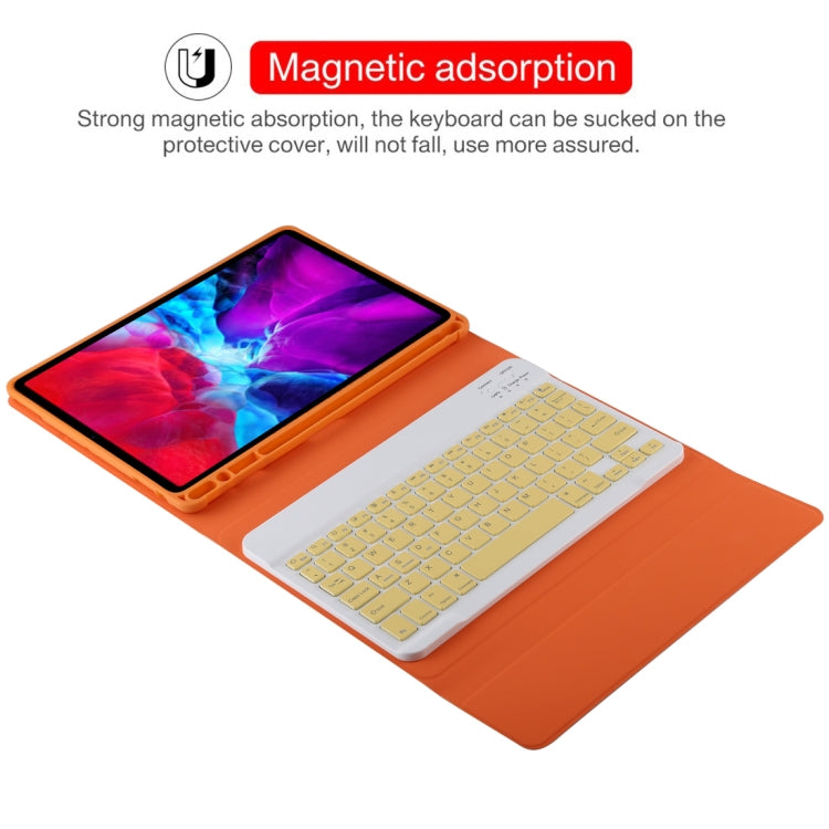 TG11B Detachable Bluetooth Yellow Keyboard + Microfiber Leather Tablet Case for iPad Pro 11 inch (2020), with Pen Slot & Holder (Orange)