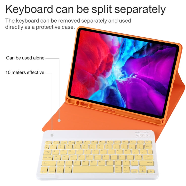TG11B Detachable Bluetooth Yellow Keyboard + Microfiber Leather Tablet Case for iPad Pro 11 inch (2020), with Pen Slot & Holder (Orange)