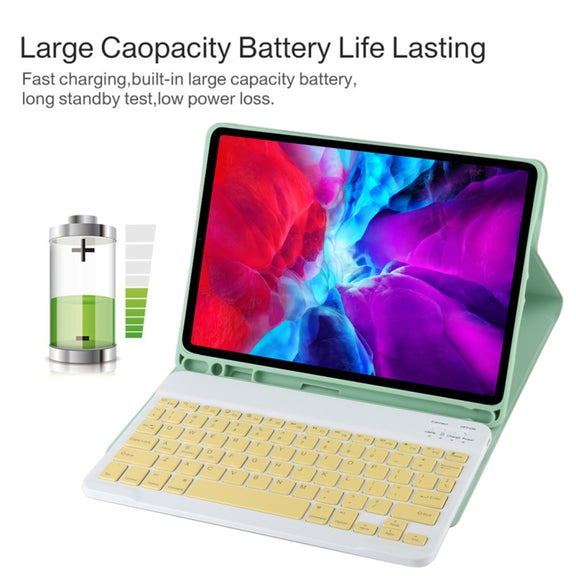 TG11B Detachable Bluetooth Yellow Keyboard + Microfiber Leather Tablet Case for iPad Pro 11 inch (2020), with Pen Slot & Holder (Green)