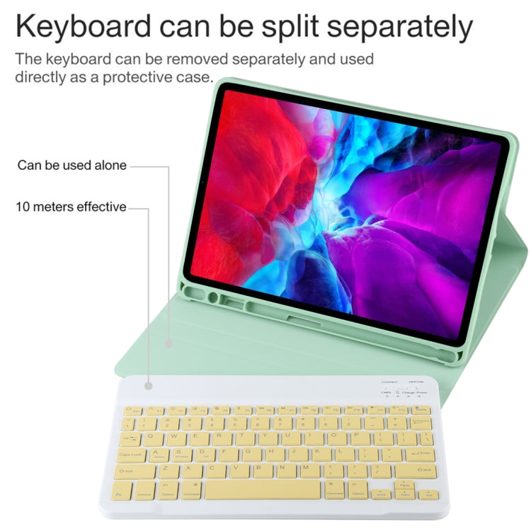TG11B Detachable Bluetooth Yellow Keyboard + Microfiber Leather Tablet Case for iPad Pro 11 inch (2020), with Pen Slot & Holder (Green)