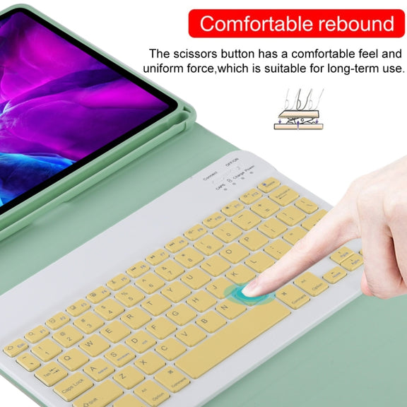 TG11B Detachable Bluetooth Yellow Keyboard + Microfiber Leather Tablet Case for iPad Pro 11 inch (2020), with Pen Slot & Holder (Green)