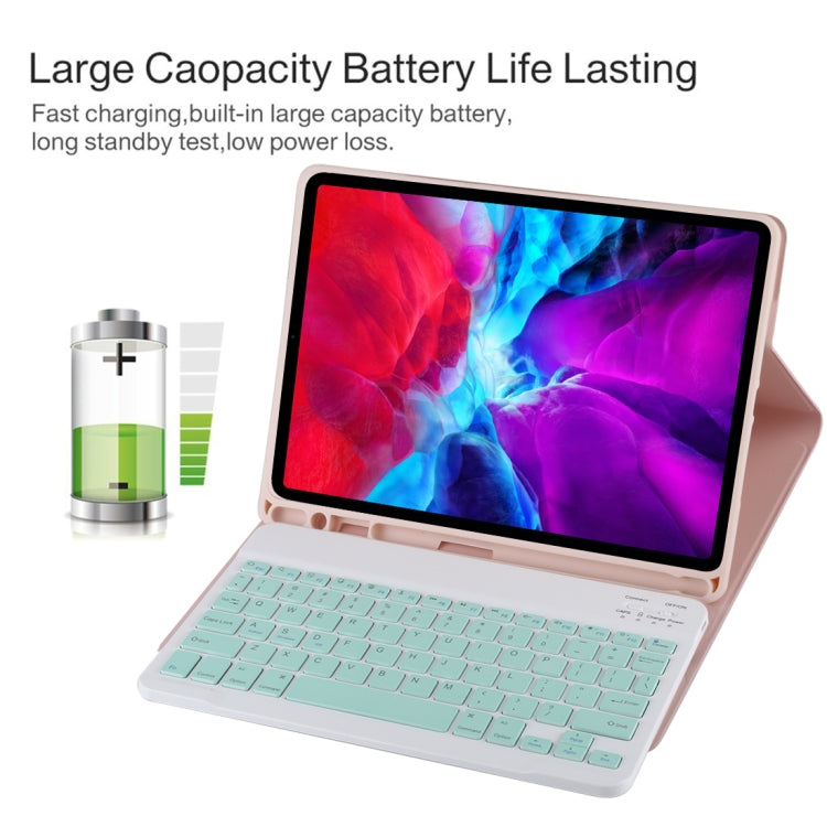 TG11B Detachable Bluetooth Green Keyboard + Microfiber Leather Tablet Case for iPad Pro 11 inch (2020), with Pen Slot & Holder (Pink)