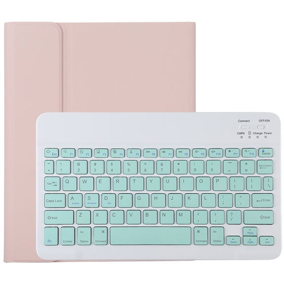 TG11B Detachable Bluetooth Green Keyboard + Microfiber Leather Tablet Case for iPad Pro 11 inch (2020), with Pen Slot & Holder (Pink)