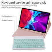 TG11B Detachable Bluetooth Green Keyboard + Microfiber Leather Tablet Case for iPad Pro 11 inch (2020), with Pen Slot & Holder (Pink)