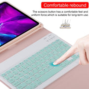 TG11B Detachable Bluetooth Green Keyboard + Microfiber Leather Tablet Case for iPad Pro 11 inch (2020), with Pen Slot & Holder (Pink)