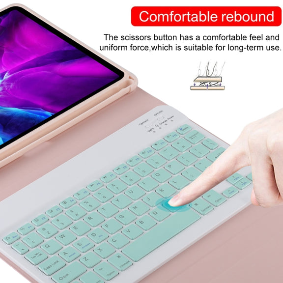 TG11B Detachable Bluetooth Green Keyboard + Microfiber Leather Tablet Case for iPad Pro 11 inch (2020), with Pen Slot & Holder (Pink)