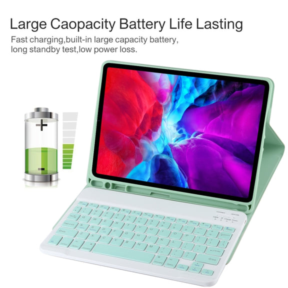 TG11B Detachable Bluetooth Green Keyboard + Microfiber Leather Tablet Case for iPad Pro 11 inch (2020), with Pen Slot & Holder (Green)